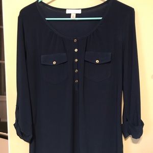 Dress Barn Navy Top Gold Buttons Small
